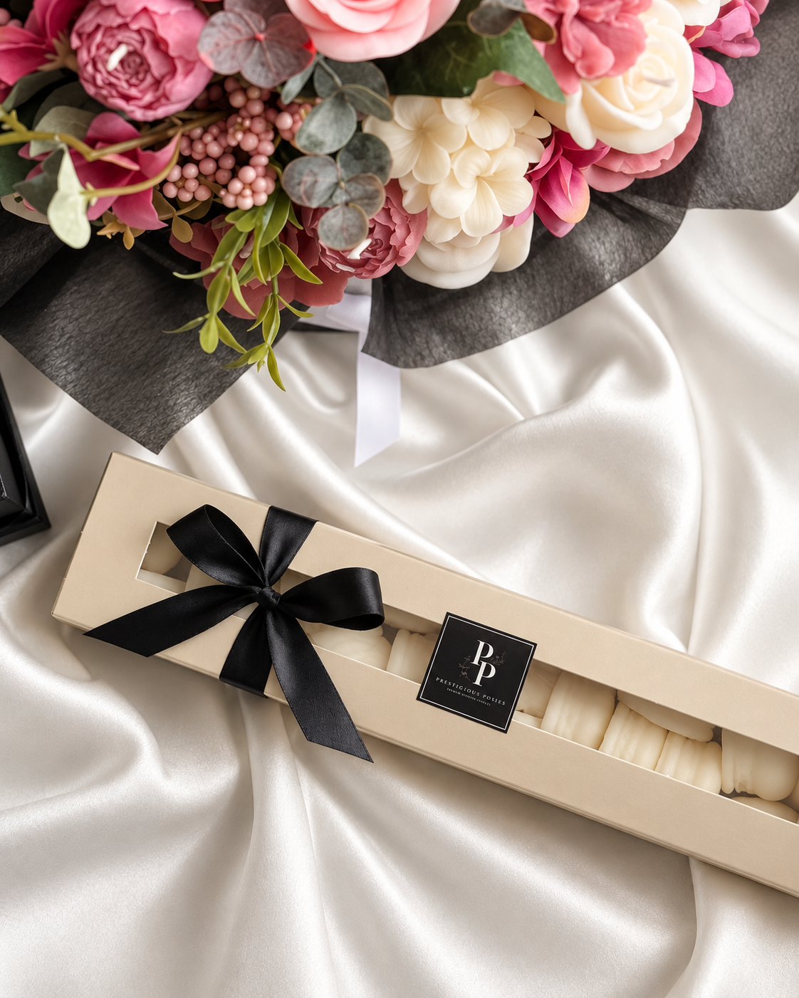 Les Petits Parfums, a box of ten macaron shaped olive wax scented melts, by Prestigious Posies