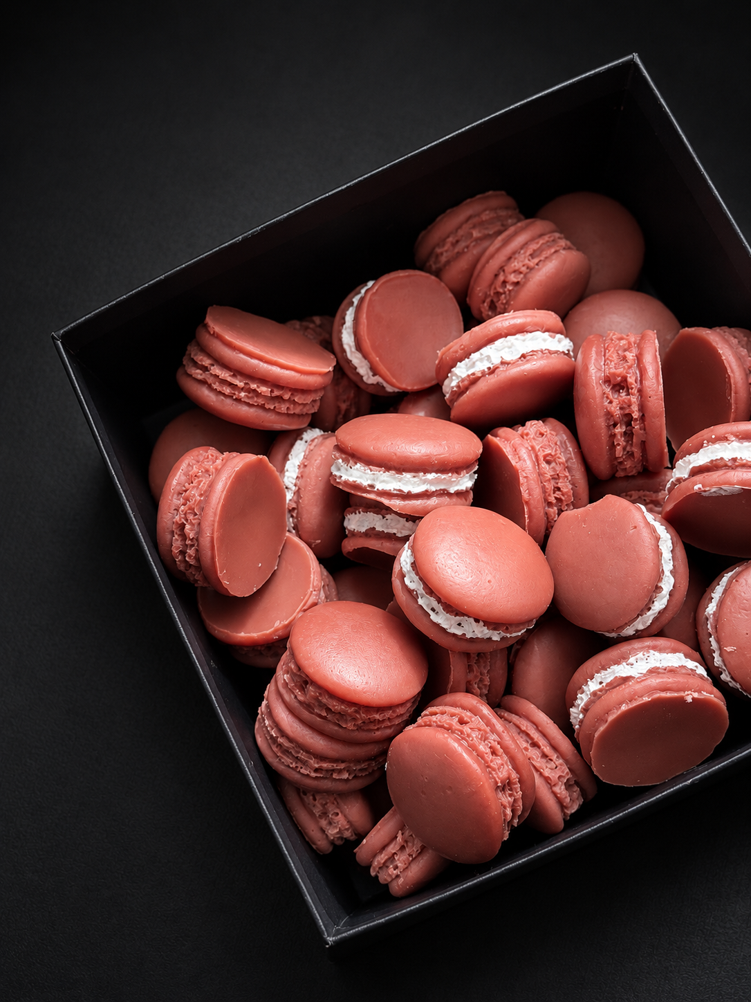 Les Petits Parfums, a box of ten macaron shaped olive wax scented melts, by Prestigious Posies