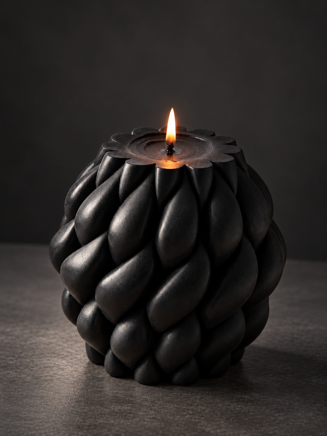 The Amara Knot, a 1kg braided ivory olive wax sculpture candle, handcrafted in Cyprus